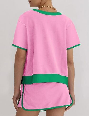 Two Piece Sets for Women Summer Casual Short Sleeve Tshirts and Drawstring Mini Skirts Vacation Lounge Sets in Kuwait