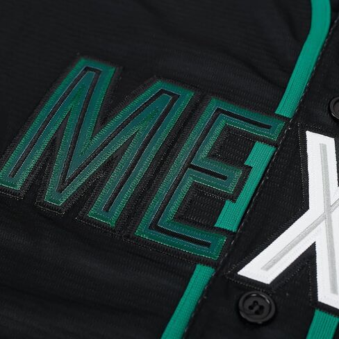 Men's Mexico Baseball Jersey with Mexican Flag Button Down Short Sleeve Jersey Stitched in Saudi Arabia