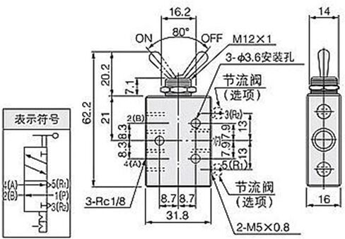 TAC2-41V Exhaust valve 2 Position 5Way 1/8" Self-locking Toggle Lever Mechanical Valve Pneumatic valve switch w Fittings Muffler(TAC2-41V) in Saudi Arabia