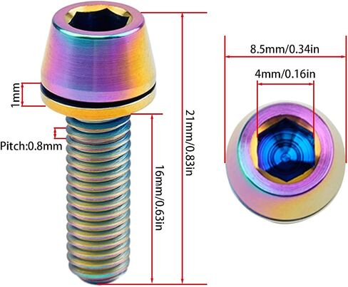 6pcs Gr5 Titanium ti allen Hex M5x16mm مدبب الترباس مع المسمار غسالة مناسب لأجزاء جذع الدراجات (ملونة) in Kuwait
