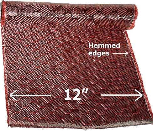 12 in Beehive Weave - Carbon Fiber Aramid Fabric - Red - 3K - 240g/meter - Advanced Carbon Fiber Cloth - 12' Wide Hemmed Fabric for Repair, DIY Projects (5 Ft) in Saudi Arabia