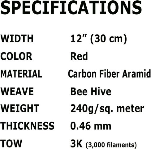 12 in Beehive Weave - Carbon Fiber Aramid Fabric - Red - 3K - 240g/meter - Advanced Carbon Fiber Cloth - 12' Wide Hemmed Fabric for Repair, DIY Projects (5 Ft) in Saudi Arabia