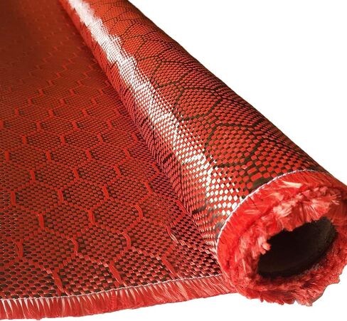 12 in Beehive Weave - Carbon Fiber Aramid Fabric - Red - 3K - 240g/meter - Advanced Carbon Fiber Cloth - 12' Wide Hemmed Fabric for Repair, DIY Projects (5 Ft) in Saudi Arabia