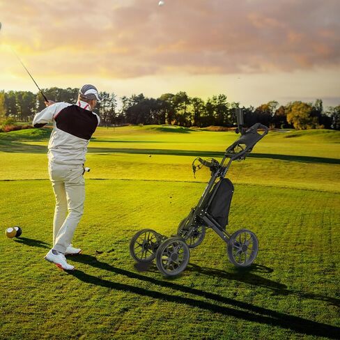 العربة Druids 4 Wheels Golf Pull Pull: لعبة Golf Push Cart في وضع مستقيم مع الفرامل ، وعربة أسطوانة غولف خفيفة ، وجولف سريع للضغط ذاتي مع كوب ، وحامل مظلة ، وبرودة ، ورمادي in Saudi Arabia