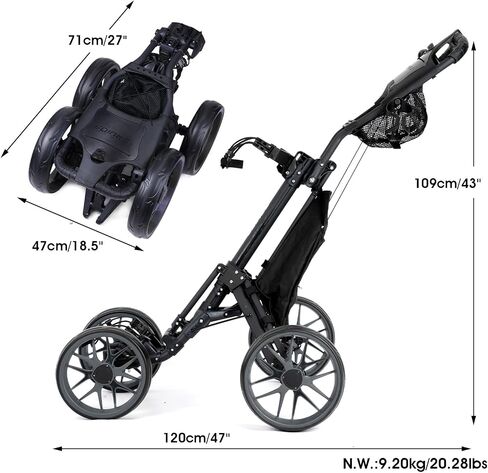 العربة Druids 4 Wheels Golf Pull Pull: لعبة Golf Push Cart في وضع مستقيم مع الفرامل ، وعربة أسطوانة غولف خفيفة ، وجولف سريع للضغط ذاتي مع كوب ، وحامل مظلة ، وبرودة ، ورمادي in Saudi Arabia