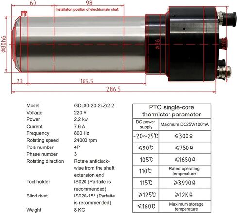 GDL80-20-24Z/2.2 Spindle 2.2kw AC220v 800Hz 24000RPM ISO20 in Saudi Arabia