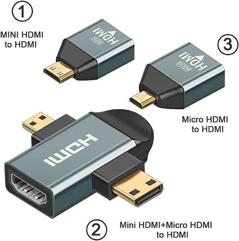 تشينيانغ micro hdmi أنثى إلى mini hdmi male & hdmi ذكر 1.4 محول متوافق 4K@60Hz 2pcs/set in Saudi Arabia