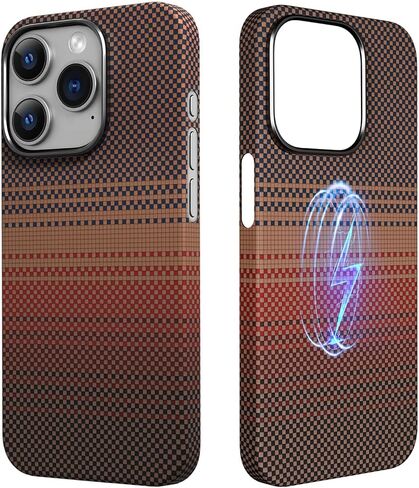 حقيبة ألياف Aramid الحقيقية لـ iPhone 15 Pro [6.1 بوصة] متوافقة مع Magsafe ، نسج ألياف Aramid 600d ، علبة رقيقة وخفيفة مع شعور لا بأس به ، تصميم قوام ألياف الكربون Kevlar (Sunset) in Saudi Arabia