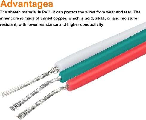 MECCANIXITY 24 Gauge 3 Conductor Electrical Wire Tinned Copper Cable 98FT Flexible Stranded Hook-up Wire for LED Strips Lamps Residential Wiring Car Circuit in Saudi Arabia