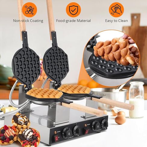 TrailBlaze Bubble Waffle Maker, 2800W Double-sided Heating Bubble Waffle Maker, Adjustable Temperature and Time, Non-Stick Coating Egg Waffle Maker for Snack Bars, Schools, Restaurants and Families in Kuwait