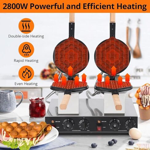 TrailBlaze Bubble Waffle Maker, 2800W Double-sided Heating Bubble Waffle Maker, Adjustable Temperature and Time, Non-Stick Coating Egg Waffle Maker for Snack Bars, Schools, Restaurants and Families in Kuwait