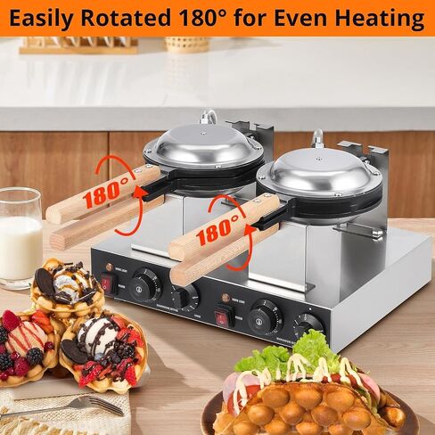 TrailBlaze Bubble Waffle Maker, 2800W Double-sided Heating Bubble Waffle Maker, Adjustable Temperature and Time, Non-Stick Coating Egg Waffle Maker for Snack Bars, Schools, Restaurants and Families in Kuwait