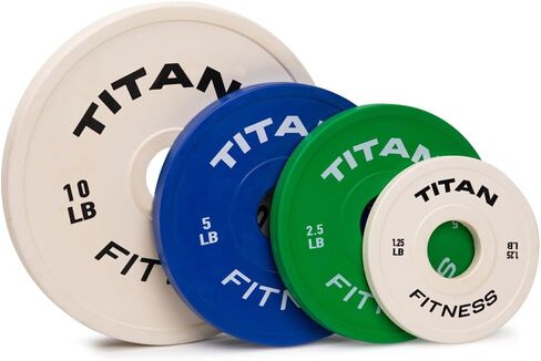 Titan Fitness Change Plate Set, Color-Coded, Fit Standard Olympic Barbells, Steel Plates with Rubber-Coated Matte Finish, 51MM Collar Opening in Kuwait