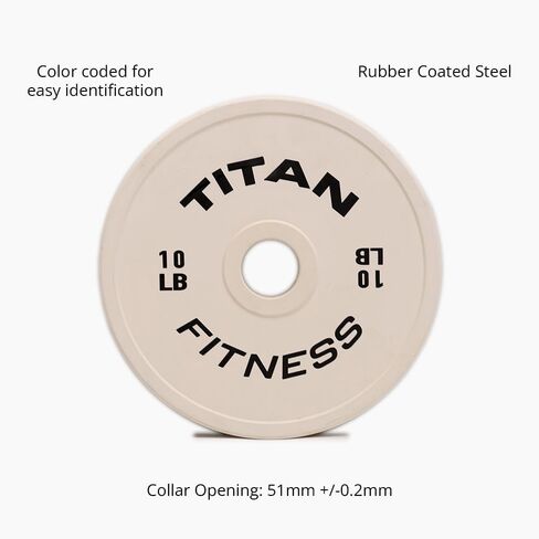 Titan Fitness Change Plate Set, Color-Coded, Fit Standard Olympic Barbells, Steel Plates with Rubber-Coated Matte Finish, 51MM Collar Opening in Kuwait