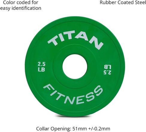 Titan Fitness Change Plate Set, Color-Coded, Fit Standard Olympic Barbells, Steel Plates with Rubber-Coated Matte Finish, 51MM Collar Opening in Kuwait