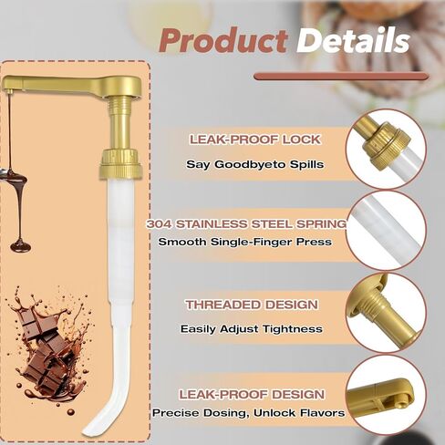 2-Pack Gold Sauce Pump Dispenser for 64 oz Bottles - Reusable 15CC Syrup Pump for Chocolate and Caramel Sauces - Sauce Pump Dispenser for Vanilla Mocha Sauces in Saudi Arabia
