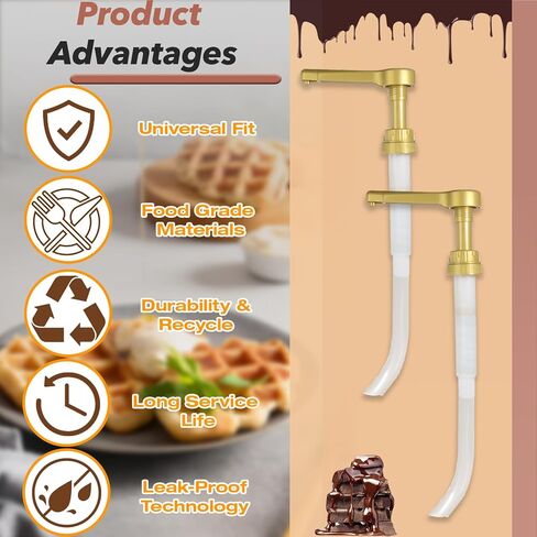 2-Pack Gold Sauce Pump Dispenser for 64 oz Bottles - Reusable 15CC Syrup Pump for Chocolate and Caramel Sauces - Sauce Pump Dispenser for Vanilla Mocha Sauces in Saudi Arabia