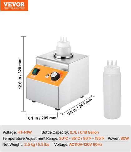 موزع جبن Vevor Electric مع مضخة ، 2.4 لتر حرة حارة أكثر دفئًا ، موزع مضخة مسخن من الفولاذ المقاوم للصدأ ، 86-230 ℉ Temp قابلة للتعديل صلصة الجبن الدافئة ، لفرط الجبن الساخن بالكراميل in Saudi Arabia