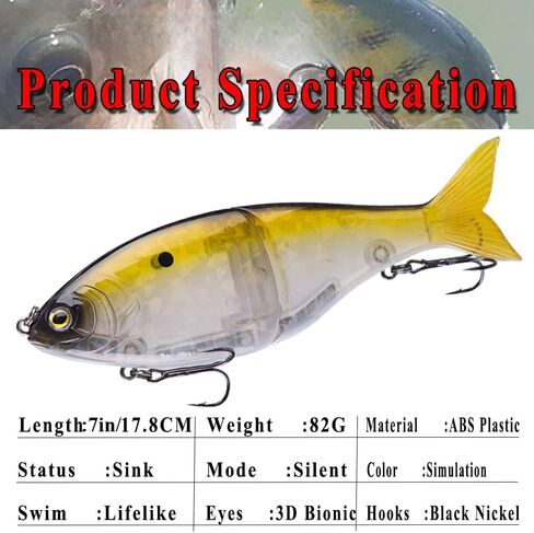 Sinking 2-Jointed Glide Bait – Realistic Multi-Segment Soft Lure for Bass, Pike & Walleye Fishing in Saudi Arabia