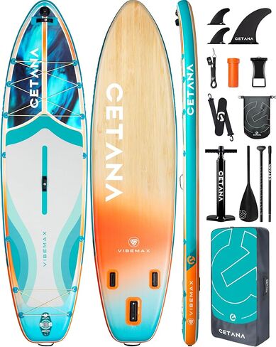 Cetana 11'6 × 35 "لوحة مجداف واسعة إضافية قابلة للنفخ ، لوحة مجداف الوقوف للمبتدئين ، سعة 450 رطل SUP للعائلة مع مقود السلامة ، حقيبة مقاومة للماء ، 3 زعانف قابلة للإزالة ، مضخة العمل المزدوجة ومضرب العائمة in Kuwait