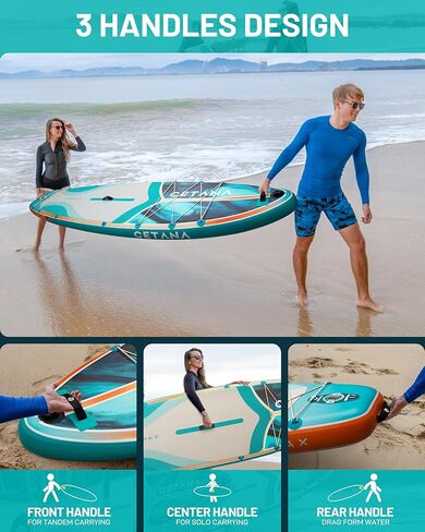 Cetana 11'6 × 35 "لوحة مجداف واسعة إضافية قابلة للنفخ ، لوحة مجداف الوقوف للمبتدئين ، سعة 450 رطل SUP للعائلة مع مقود السلامة ، حقيبة مقاومة للماء ، 3 زعانف قابلة للإزالة ، مضخة العمل المزدوجة ومضرب العائمة in Kuwait