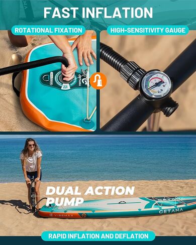 Cetana 11'6 × 35 "لوحة مجداف واسعة إضافية قابلة للنفخ ، لوحة مجداف الوقوف للمبتدئين ، سعة 450 رطل SUP للعائلة مع مقود السلامة ، حقيبة مقاومة للماء ، 3 زعانف قابلة للإزالة ، مضخة العمل المزدوجة ومضرب العائمة in Kuwait