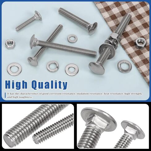 Glarks 80pcs 1/4-20x1-1/4’’, 1/4-20x2-1/2’’, 5/16-18x2’’, 5/16-18x3’’, 3/8-16x3-1/2’’ Carriage Bolts Screws, Round Head Square Neck Bolts, Square Neck Carriage Bolts Screws with Nuts and Washers in Saudi Arabia