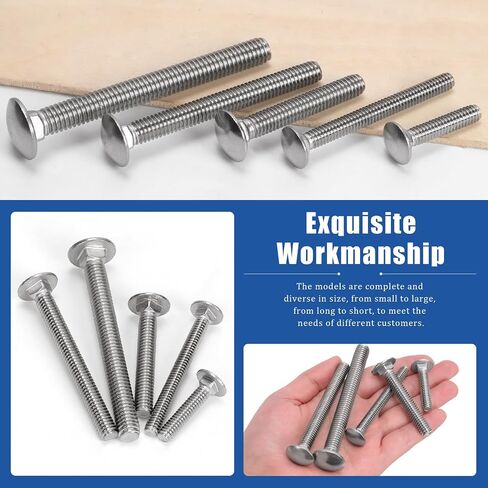 Glarks 80pcs 1/4-20x1-1/4’’, 1/4-20x2-1/2’’, 5/16-18x2’’, 5/16-18x3’’, 3/8-16x3-1/2’’ Carriage Bolts Screws, Round Head Square Neck Bolts, Square Neck Carriage Bolts Screws with Nuts and Washers in Saudi Arabia