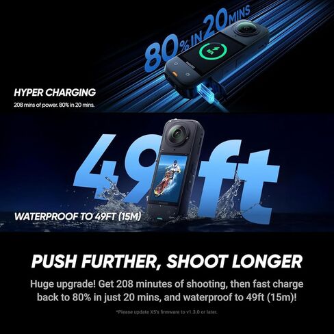 Insta360 x5 Basic Bundle-8K Camera 360 Action Camera مع 1/1.28 "أجهزة استشعار 48 ميجابكسل ، فيديو 8K 360 HDR ، صورة 72MP 360 ، 4K عدسة واحدة | حزمة تشمل عصا شخصية ، غطاء عدسة (1 تيرابايت) in Saudi Arabia