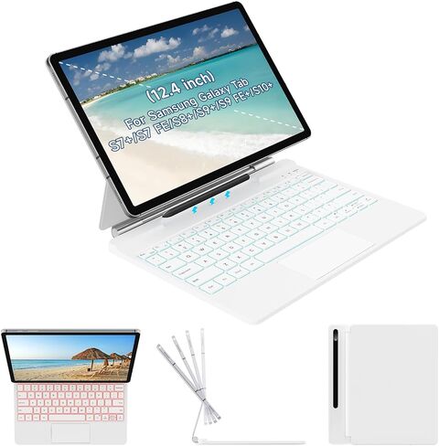 for Samsung Galaxy Tab S10+ Plus/S9+ Plus/S9 FE+ Plus/S8+ Plus/S7+ Plus/S7 FE 12.4" Keyboard Case,Magnetic Floating Cantilever, Multi-Function Touchpad,S Pen Holder,7 Backlits,Black in Saudi Arabia