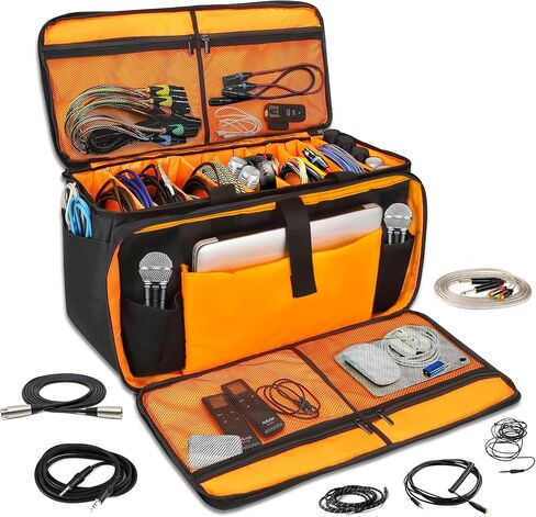Cable Bag Organizer & DJ Bag with Detachable Padded Bottom and Adjustable Dividers, Travel Gig Bag for Professional Musicians for Cords, Microphones, DJ Equipment, Music Gear, Travel in Saudi Arabia