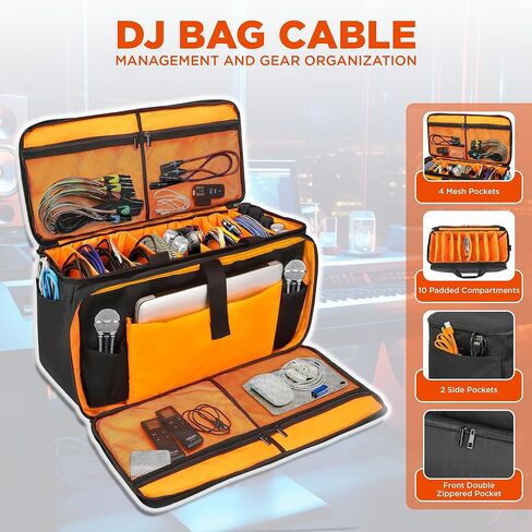 Cable Bag Organizer & DJ Bag with Detachable Padded Bottom and Adjustable Dividers, Travel Gig Bag for Professional Musicians for Cords, Microphones, DJ Equipment, Music Gear, Travel in Saudi Arabia