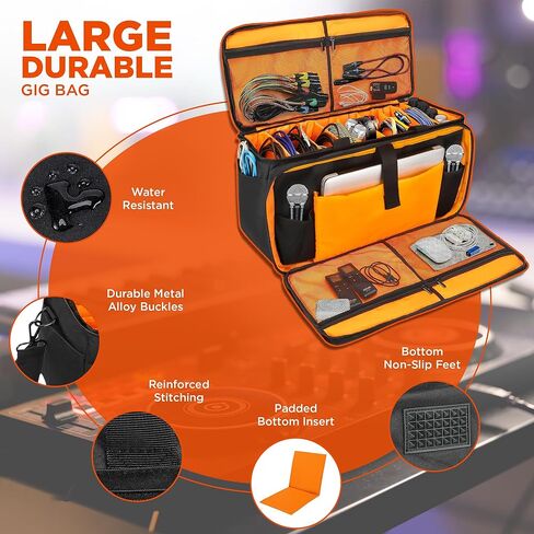 Cable Bag Organizer & DJ Bag with Detachable Padded Bottom and Adjustable Dividers, Travel Gig Bag for Professional Musicians for Cords, Microphones, DJ Equipment, Music Gear, Travel in Saudi Arabia