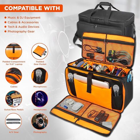 Cable Bag Organizer & DJ Bag with Detachable Padded Bottom and Adjustable Dividers, Travel Gig Bag for Professional Musicians for Cords, Microphones, DJ Equipment, Music Gear, Travel in Saudi Arabia