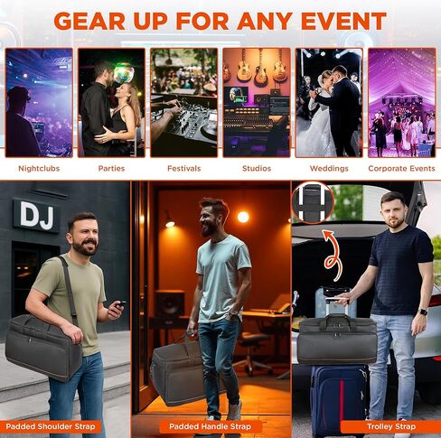 Cable Bag Organizer & DJ Bag with Detachable Padded Bottom and Adjustable Dividers, Travel Gig Bag for Professional Musicians for Cords, Microphones, DJ Equipment, Music Gear, Travel in Saudi Arabia