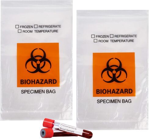 أكياس عينة Biohazard Biohazard Klmnop 150pcs ، 6 × 9.8 بوصة مع طباعة شعار Biohazard ، حقيبة عينة مختبر Ziplock مع حقيبة عمل أوراق خارج الجيب (Clear) in Kuwait