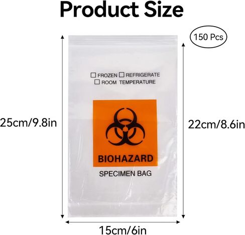 أكياس عينة Biohazard Biohazard Klmnop 150pcs ، 6 × 9.8 بوصة مع طباعة شعار Biohazard ، حقيبة عينة مختبر Ziplock مع حقيبة عمل أوراق خارج الجيب (Clear) in Kuwait