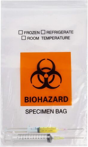 أكياس عينة Biohazard Biohazard Klmnop 150pcs ، 6 × 9.8 بوصة مع طباعة شعار Biohazard ، حقيبة عينة مختبر Ziplock مع حقيبة عمل أوراق خارج الجيب (Clear) in Kuwait