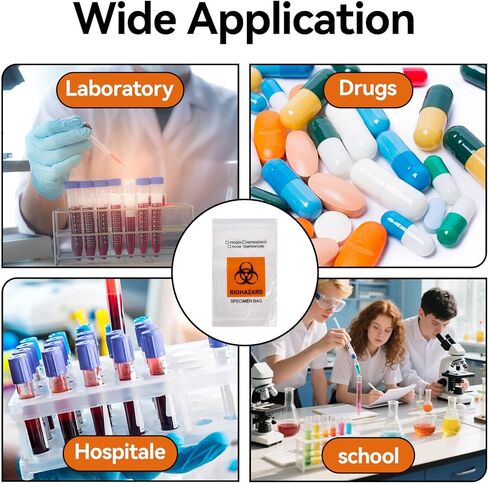 أكياس عينة Biohazard Biohazard Klmnop 150pcs ، 6 × 9.8 بوصة مع طباعة شعار Biohazard ، حقيبة عينة مختبر Ziplock مع حقيبة عمل أوراق خارج الجيب (Clear) in Kuwait