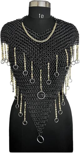 Chainmail Costume Set - Chainmail Harness - Chainmail Shoulder - Chainmail Collar - Chain Ring Cosplay Gift for Women in Saudi Arabia