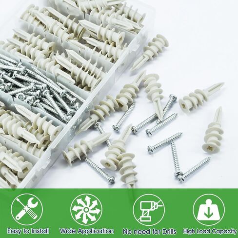 120Pcs Drywall Anchors, 60 Sets Self-Drilling Dry Wall Anchors and Screws kit, Heavy-Duty Wall Anchors for Drywall, Gypsum Board and Hollow Walls, No Pre Drill Hole Required in Saudi Arabia