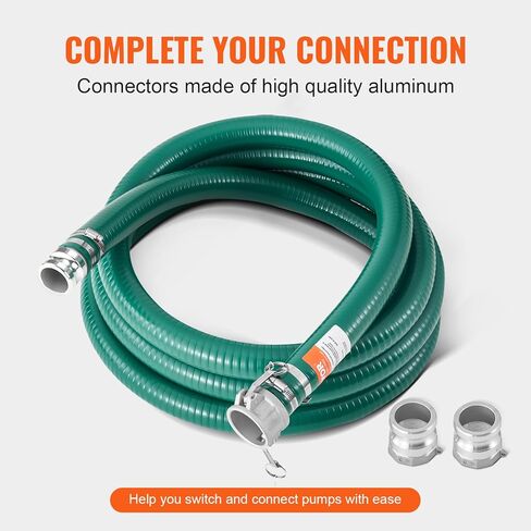 VEVOR Suction Hose, 2 in x 20 ft, with Camlock Connectors, and Aluminum Fittings, Fit Various Pumps, for Sewage Treatment, Water Transportation and More Agricultural Purposes in Saudi Arabia