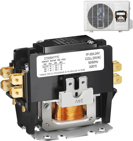 1 Pole Air Conditioner Contactor FLA 30 Amp 24VAC Coil, Compatible with Hn51kc024 Contactor, Air Conditioner Replacement Relay for Heat Pump, Refrigeration System in Kuwait