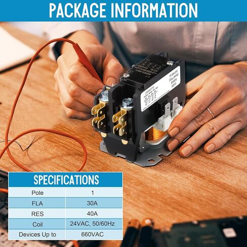 1 Pole Air Conditioner Contactor FLA 30 Amp 24VAC Coil, Compatible with Hn51kc024 Contactor, Air Conditioner Replacement Relay for Heat Pump, Refrigeration System in Kuwait