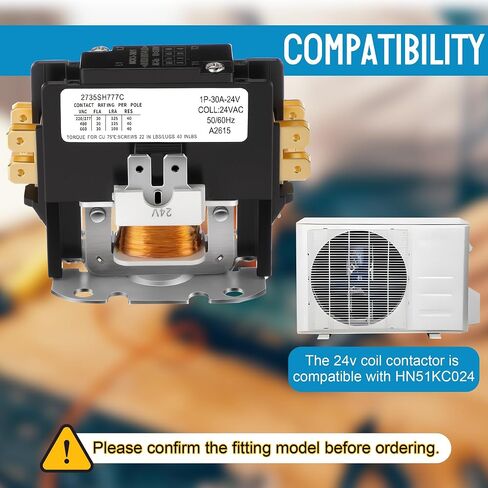 1 Pole Air Conditioner Contactor FLA 30 Amp 24VAC Coil, Compatible with Hn51kc024 Contactor, Air Conditioner Replacement Relay for Heat Pump, Refrigeration System in Kuwait