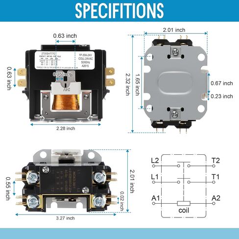 1 Pole Air Conditioner Contactor FLA 30 Amp 24VAC Coil, Compatible with Hn51kc024 Contactor, Air Conditioner Replacement Relay for Heat Pump, Refrigeration System in Kuwait