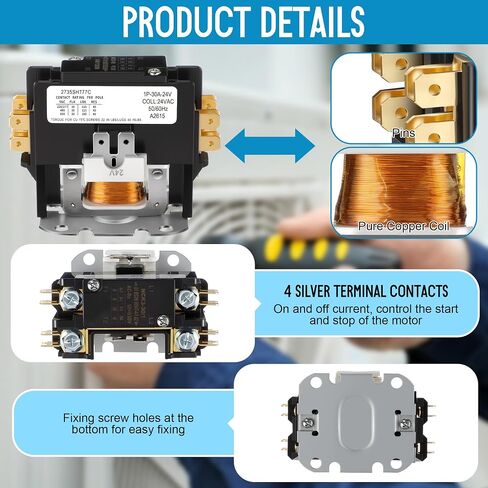 1 Pole Air Conditioner Contactor FLA 30 Amp 24VAC Coil, Compatible with Hn51kc024 Contactor, Air Conditioner Replacement Relay for Heat Pump, Refrigeration System in Kuwait