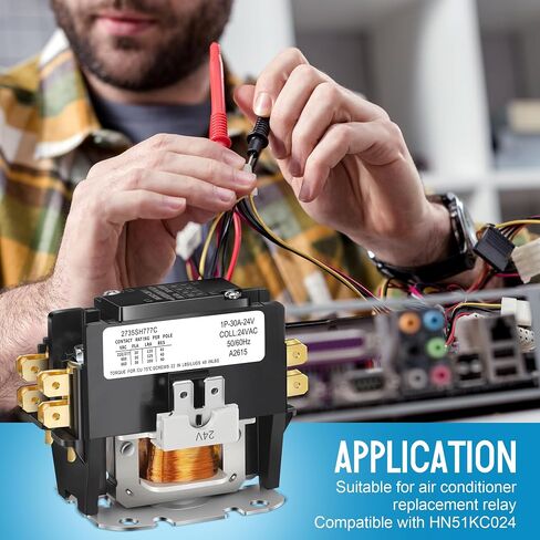 1 Pole Air Conditioner Contactor FLA 30 Amp 24VAC Coil, Compatible with Hn51kc024 Contactor, Air Conditioner Replacement Relay for Heat Pump, Refrigeration System in Kuwait