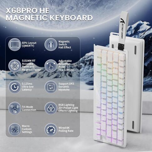 الهجوم Shark X68Pro هو لوحة مفاتيح الألعاب السريعة الزناد - معدل الاقتراع 8 كيلو هرتز ، نقاط التشغيل القابلة للتعديل ، مفاتيح مغناطيسية ، مفاتيح PBT ، الإضاءة الخلفية RGB ، كابل ملفوف للكمبيوتر/ماك - أسود كفاف in Kuwait