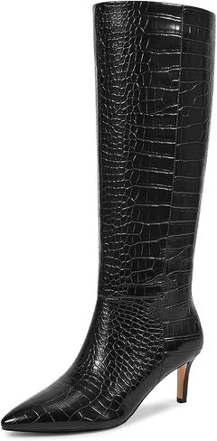 wetkiss Knee High Boots - Pointed Toe & Kitten Heel & Side Full Zipper | Suede & PU Leather, All-Day Comfort Crocodile, Party and Daily Chic Style, Fashion in Saudi Arabia
